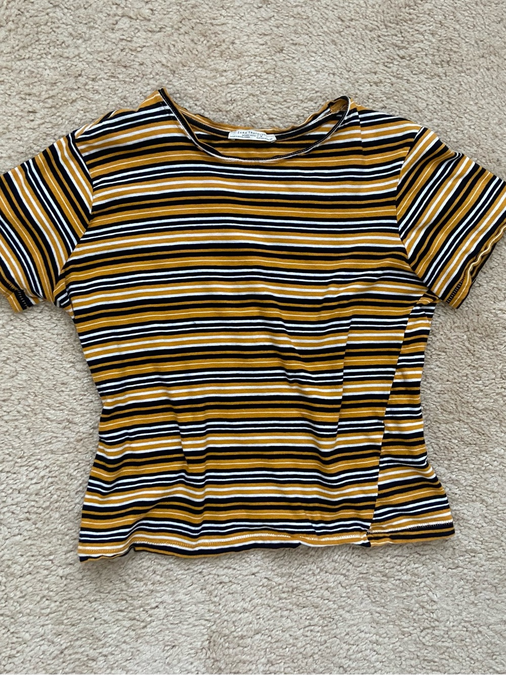 Zara Striped Short-Sleeve Tee in Mustard, Black & White